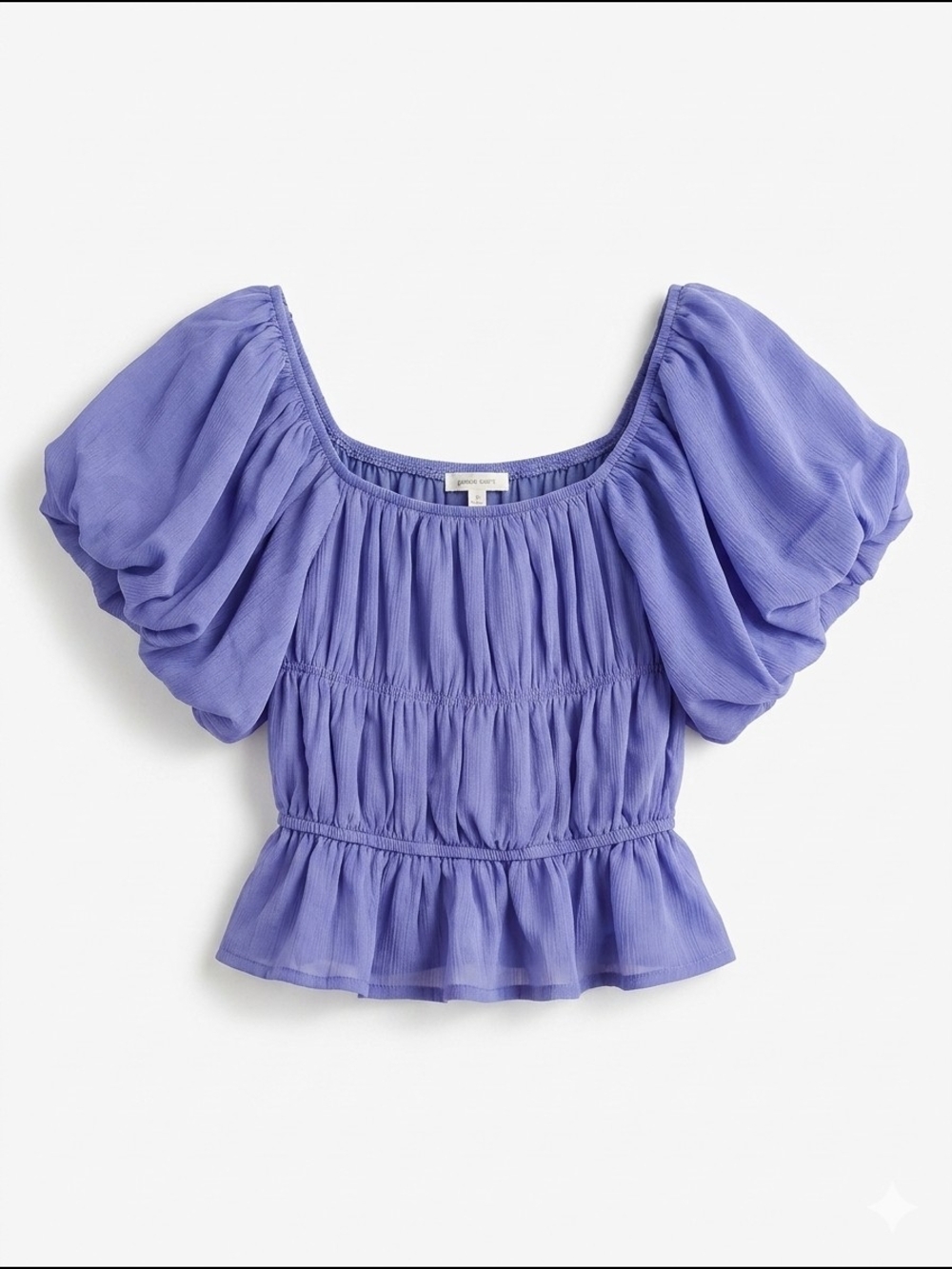 Altar'd State Size Small Smocked Puff-Sleeve Peplum Top - Lavender Boho Cottage